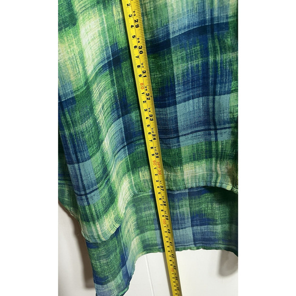 Catherines Featherweight Plaid Tunic Duster Button Front Blue Green Size 3X - Picture 6 of 11